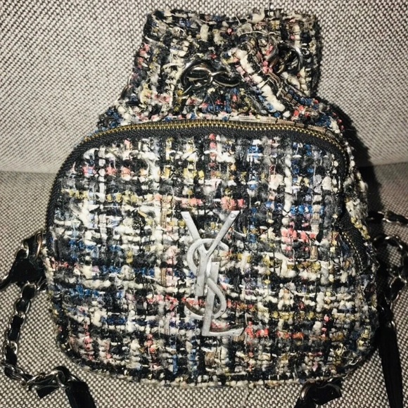 Yves Saint Laurent Handbags - YSL Mini Backpack in Bourke fabric with leather and silver straps.